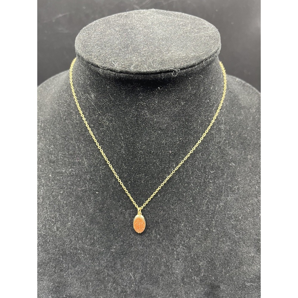 1/20 12K GF Gold Filled Chain Necklace 15.5" Long with Sunstone Pendant